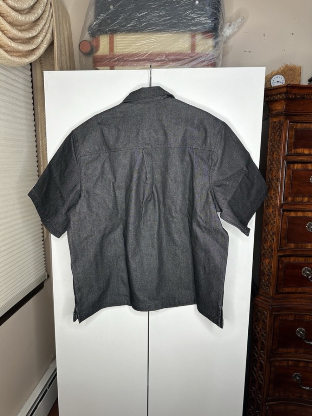 Adidas Premium Essentials Denim Shirt Short Sleeve Womens Sz Large NEW JV7774 - Picture 3 of 5